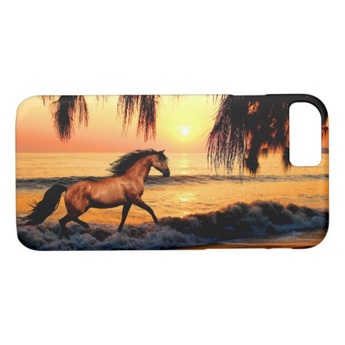 Horse running on sunset beach iPhone 87 case