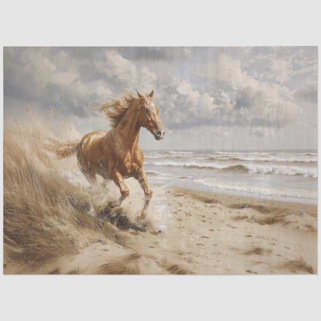 Horse Running on the Beach Painting Decoupage Tissue Paper (Front)