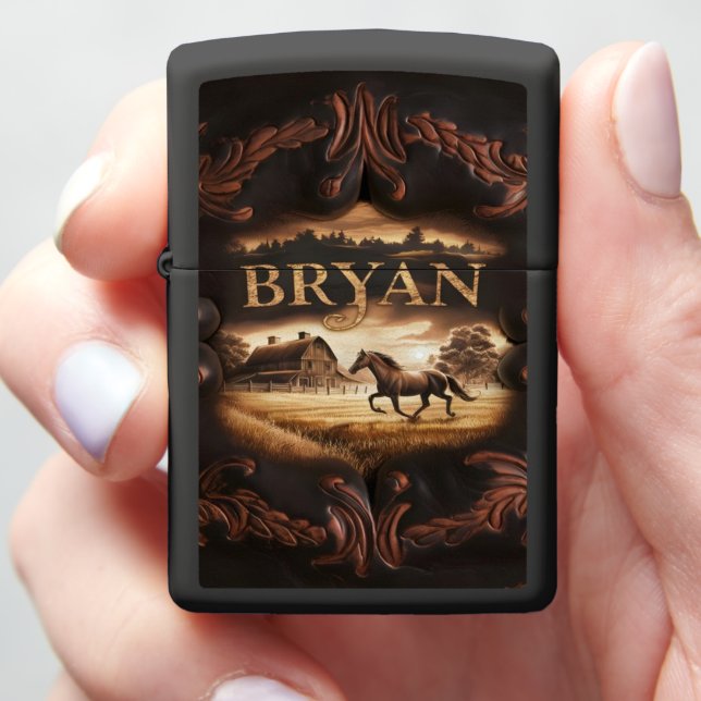 Horse Running Past Barn Zippo Lighter (In Hand)