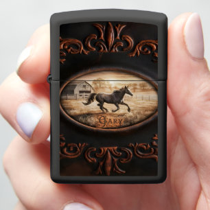 Horse Running Past Barn Zippo Lighter