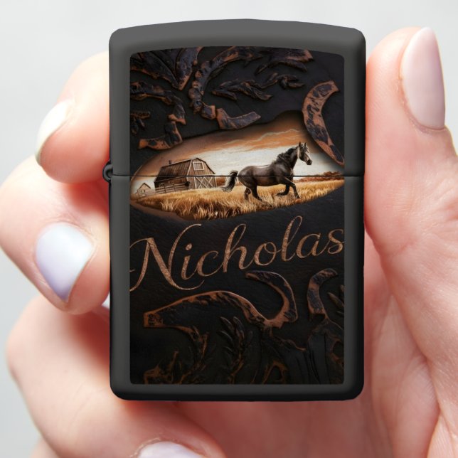 Horse Running Past Barn Zippo Lighter (In Hand)