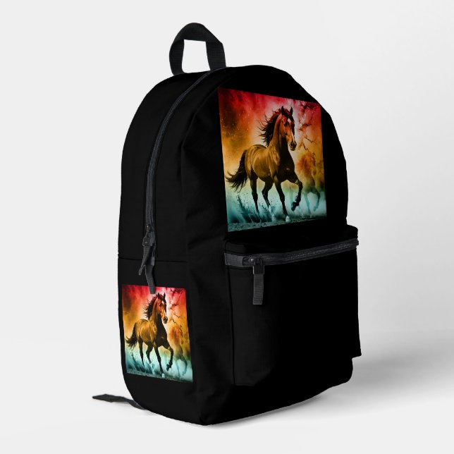 Horse running  printed backpack (Back Corner Left)