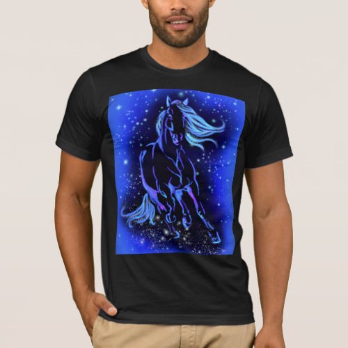 Horse Running T_Shirt Blue Moonlight Starry Night 