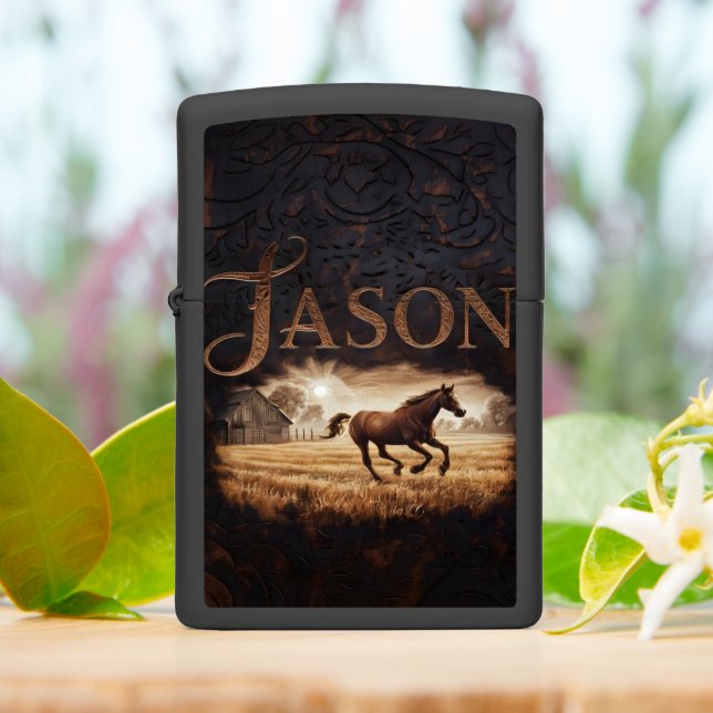 Horse Running Through Field Zippo Lighter (On Table)