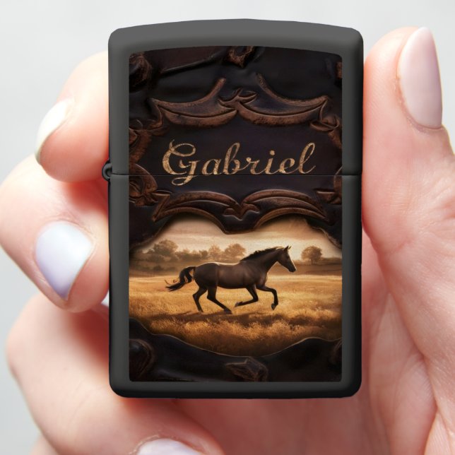 Horse Running Through Field Zippo Lighter (In Hand)