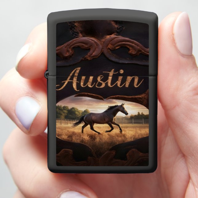 Horse Running Through Field Zippo Lighter (In Hand)