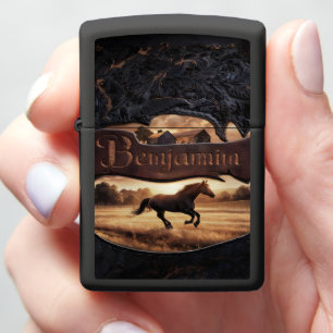 Horse Running Through Field Zippo Lighter