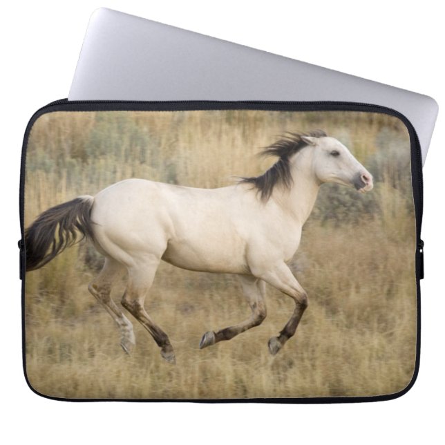 Horse Running Through Prairie Grass Laptop Sleeve (Front)