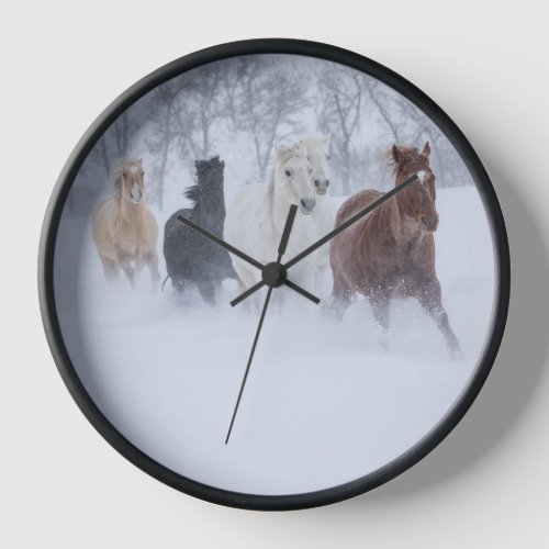 Horse Running Through the Snow Clock