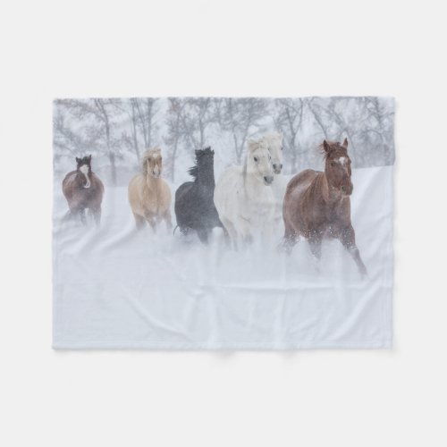 Horse Running Through the Snow Fleece Blanket