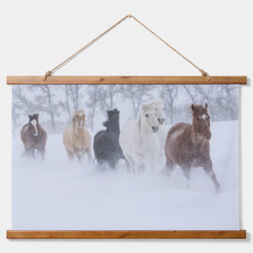 Horse Running Through the Snow Hanging Tapestry