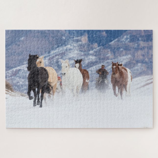 Horse Running Through the Snow Jigsaw Puzzle (Horizontal)