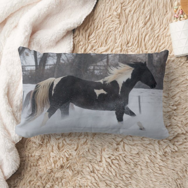 Horse Running Through the Snow Lumbar Pillow (Blanket)