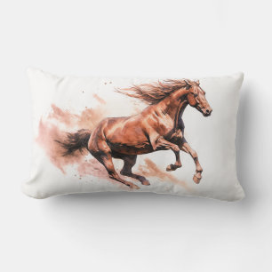 Horse Running Watercolor Lumbar Pillow