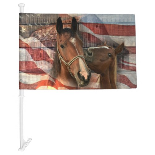 Horse Rustic Barn American Flag