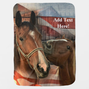 Horse Rustic Barn American Flag Baby Blanket