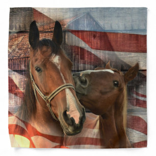 Horse Rustic Barn American Flag Bandana