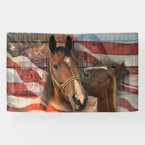 Horse Rustic Barn American Flag Banner
