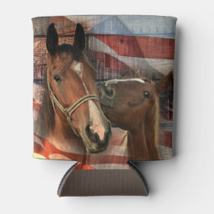 Horse Rustic Barn American Flag Can Cooler