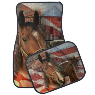 Horse Rustic Barn American Flag Car Floor Mat
