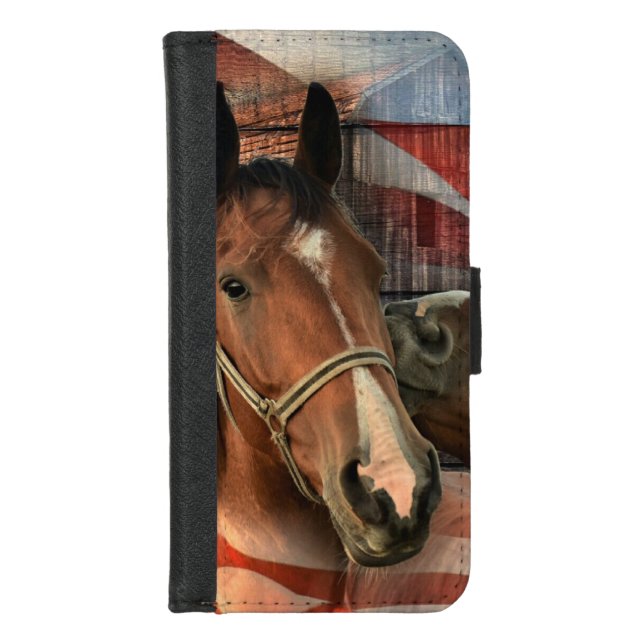 Horse Rustic Barn American Flag iPhone Wallet Case (Front)