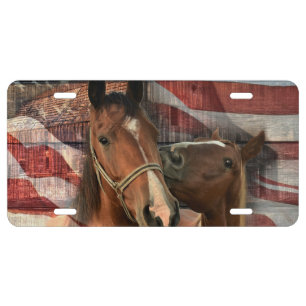 Horse Rustic Barn American Flag License Plate