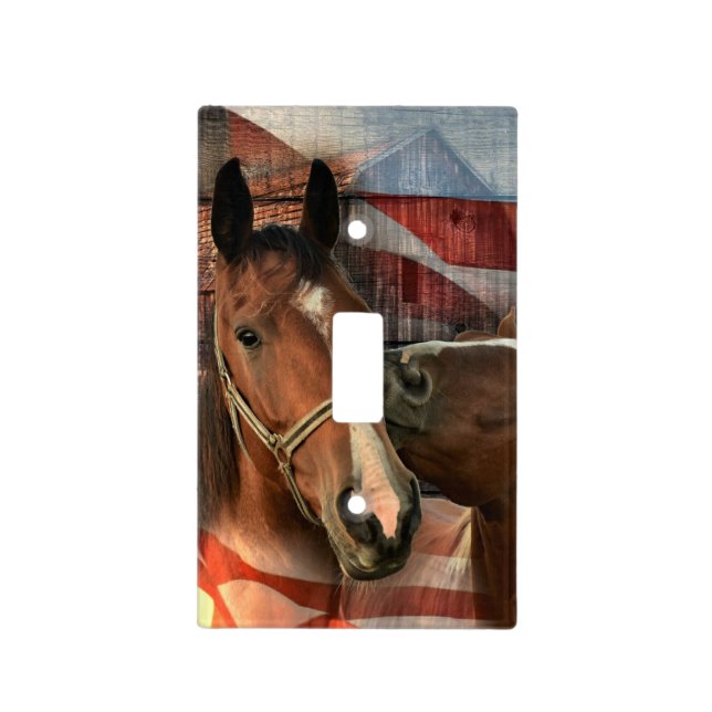 Horse Rustic Barn American Flag Light Switch Cover (Front)