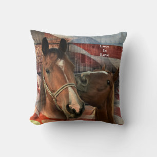 Horse Rustic Barn American Flag Love Is Love Throw Pillow