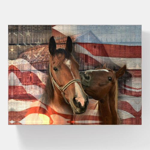 Horse Rustic Barn American Flag Paperweight
