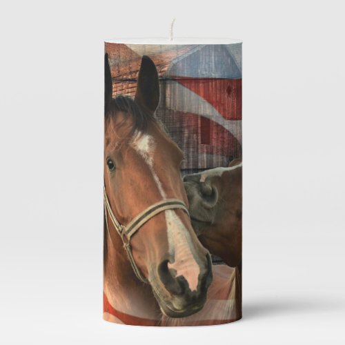 Horse Rustic Barn American Flag Pillar Candle