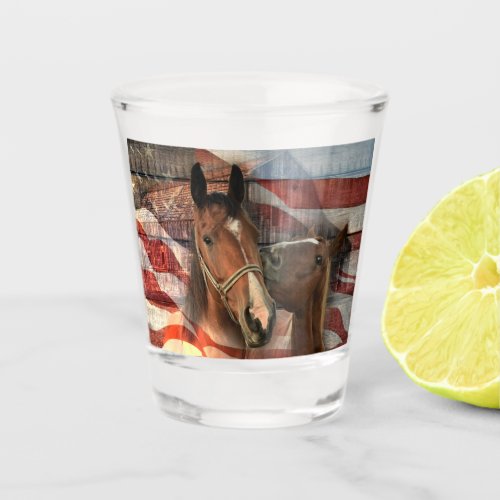 Horse Rustic Barn American Flag Shot Glass