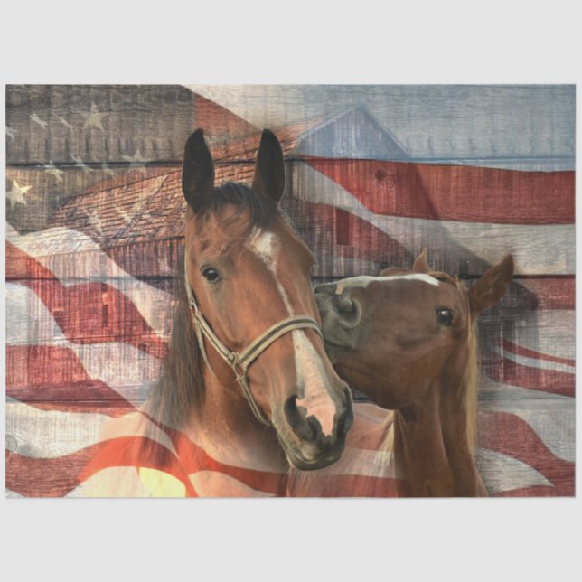 Horse Rustic Barn American Flag Tissue Paper (Front)