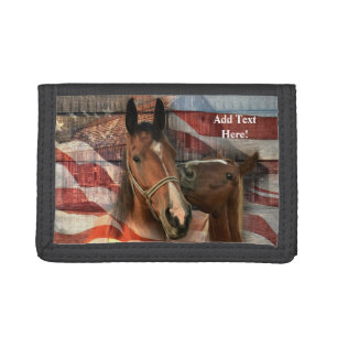Horse Rustic Barn American Flag Tri-fold Wallet