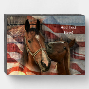 Horse Rustic Barn American Flag Wooden Box Sign