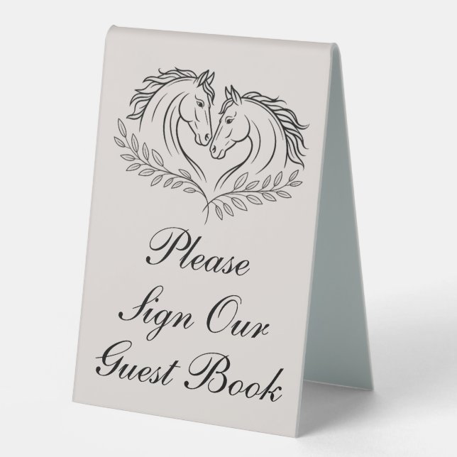 Horse Rustic Elegant Country Wedding Guest Book  Table Tent (Front)