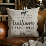 Horse Rustic Family Name Farm Throw Pillow<br><div class="desc">Rustic and quaint design personalized with your family name,  home city,  established date,  or any other custom text. You can customize this further by clicking on the "PERSONALIZE" button. For further questions please contact us at ThePaperieGarden@gmail.com.</div>