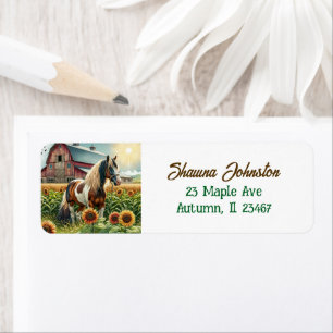 Horse, Rustic Farm and Sunflowers Label