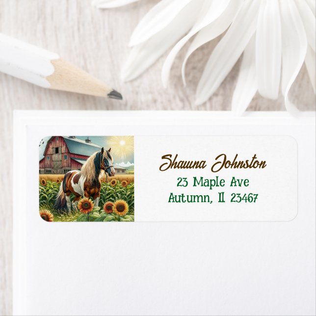 Horse, Rustic Farm and Sunflowers Label (Insitu)