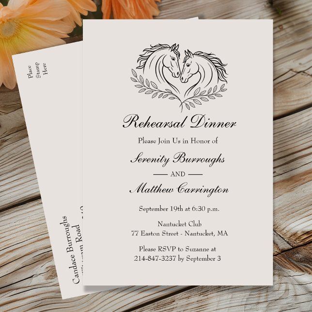 Horse Rustic Western Country Wedding Rehearsal     Invitation Postcard (Creator Uploaded)