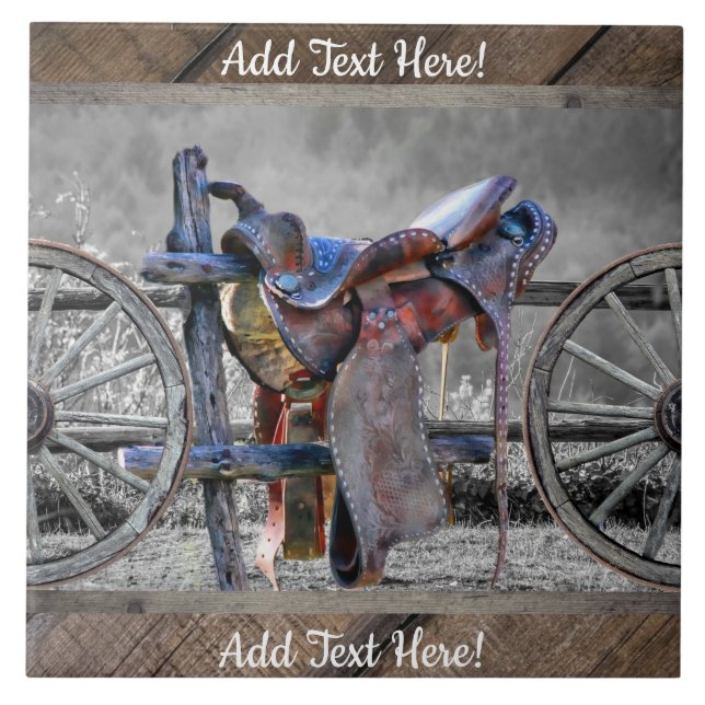 Horse Saddle Corral Fence Western Wagon Wheels  Ceramic Tile (Front)