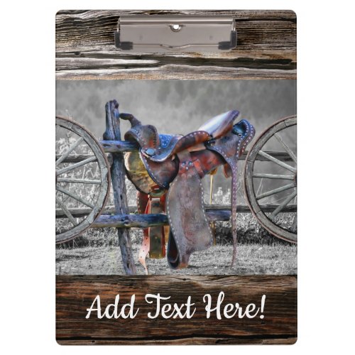 Horse Saddle Corral Fence Western Wagon Wheels  Clipboard