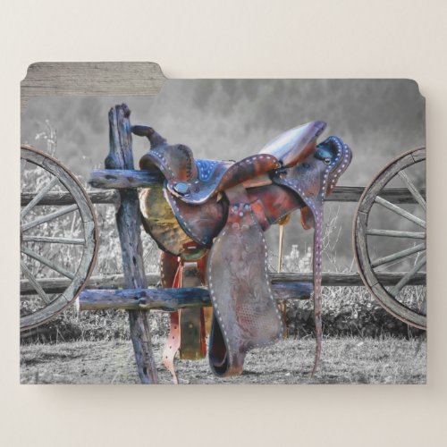 Horse Saddle Corral Fence Western Wagon Wheels  File Folder