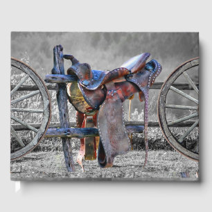 Horse Saddle Corral Fence Western Wagon Wheels Guest Book