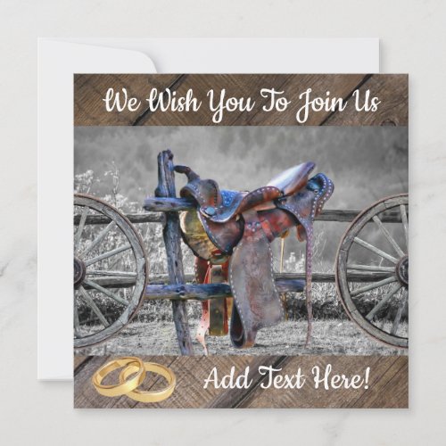 Horse Saddle Corral Fence Western Wagon Wheels  Invitation