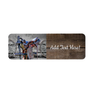 Horse Saddle Corral Fence Western Wagon Wheels Label