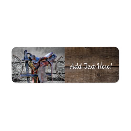 Horse Saddle Corral Fence Western Wagon Wheels  Label