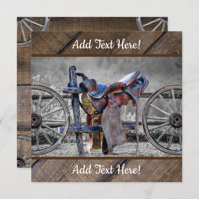 Horse Saddle Corral Fence Western Wagon Wheels  Note Card (Front/Back)