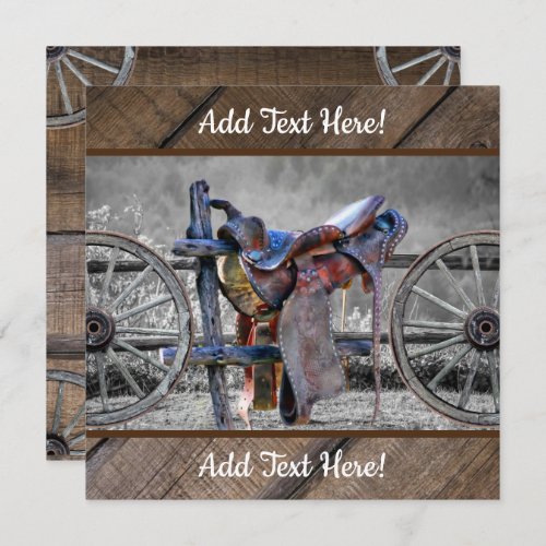 Horse Saddle Corral Fence Western Wagon Wheels  Note Card