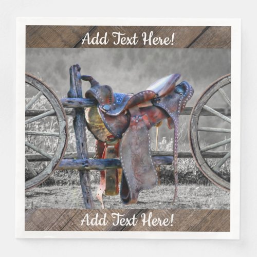 Horse Saddle Corral Fence Western Wagon Wheels  Paper Dinner Napkins