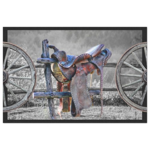 Horse Saddle Corral Fence Western Wagon Wheels  Tissue Paper